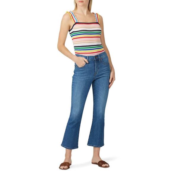 J. Crew rainbow stripe ruffle strap knit tank Size M - Picture 1 of 11